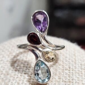 Elegant Multi-Stone Silver Ring